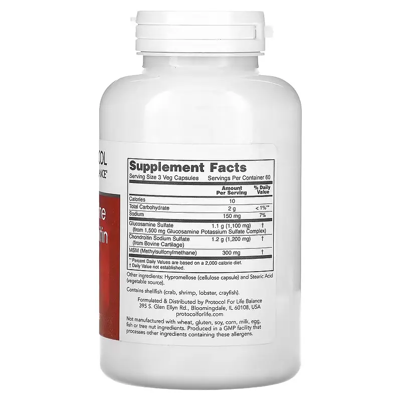 Препарат для суглобів і зв'язок Protocol for Life Balance Glucosamine & Chondroitin with MSM 180 капсул - фото 2