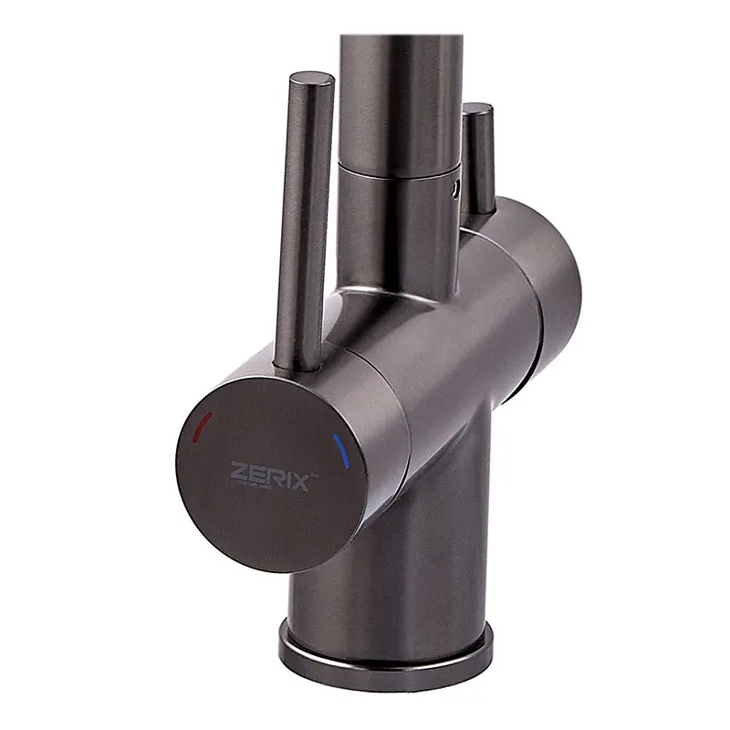 Смеситель для кухни на две воды с гибким изливом Zerix KIT-021 graphite ZX5559 Графит - фото 4