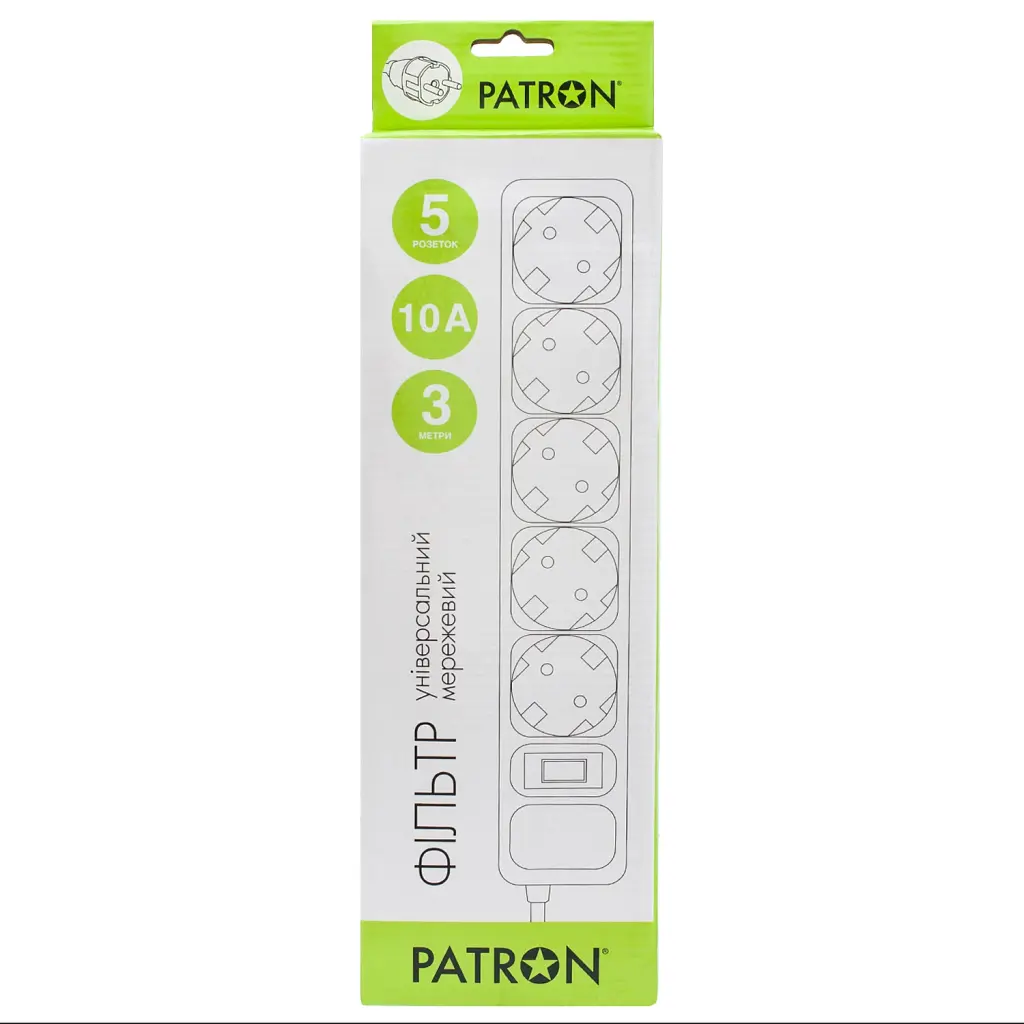 Мережевий фільтр живлення Patron 3m (SP-1053W), 5 розеток White (EXT-PN-SP-1053W) - фото 2