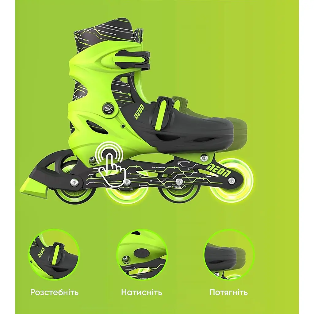 Роликові ковзани Neon Inline розмір 30-33 зелений (NT07G4) - фото 7