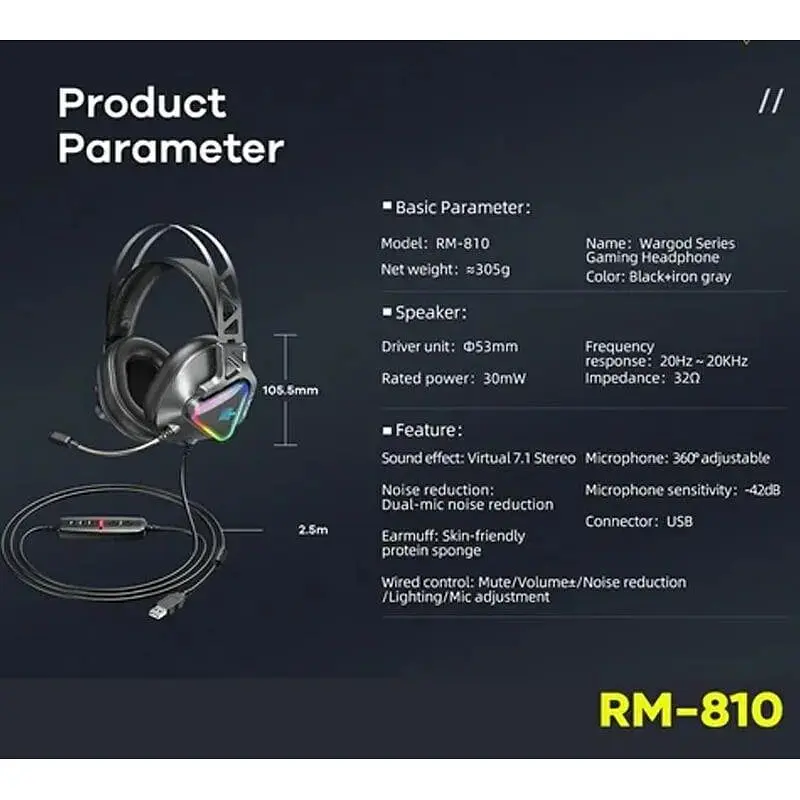 Навушники Remax LED Wargod Series Gaming Headphone RM-810 USB 7.1 - фото 3