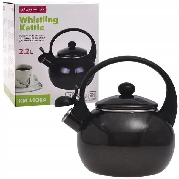 Чайник Kamille емальований зі свистком чорний 2.2 л (1038A) - фото 2