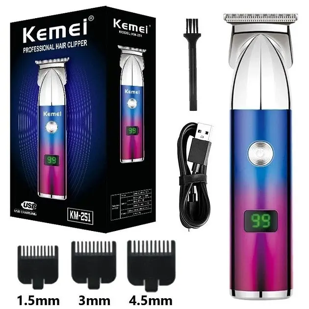 Машинка для стрижки волосся Kemei KM-251 акумуляторна 3 насадки в комплекті професійний тример для бороди та вусів - фото 2