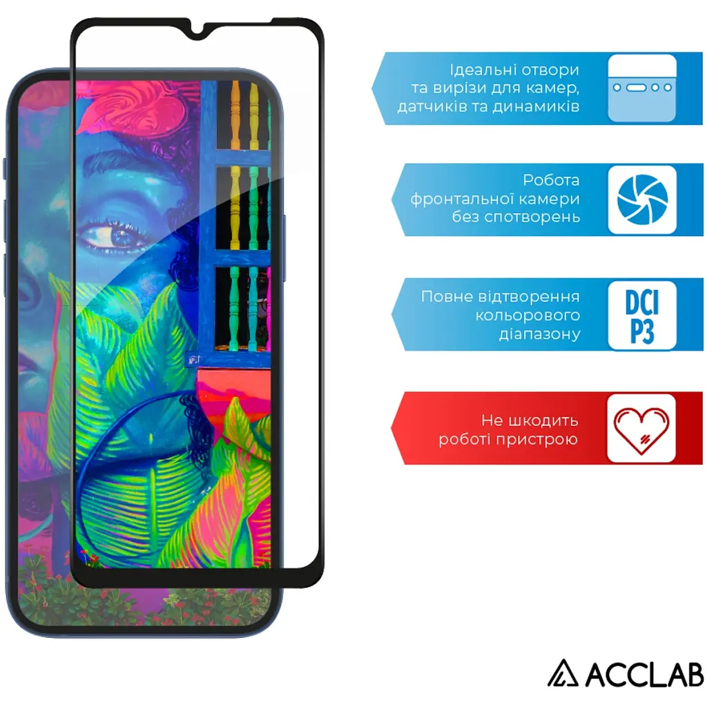 Стекло защитное ACCLAB Full Glue Samsung A03 Black (1283126521621) - фото 5