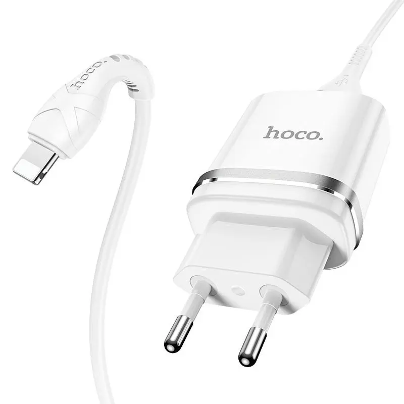 Мережевий зарядний пристрій Hoco N1, 12W 2.4 A з USB-роз'ємом і кабелем Type-C у комплекті білий - фото 2