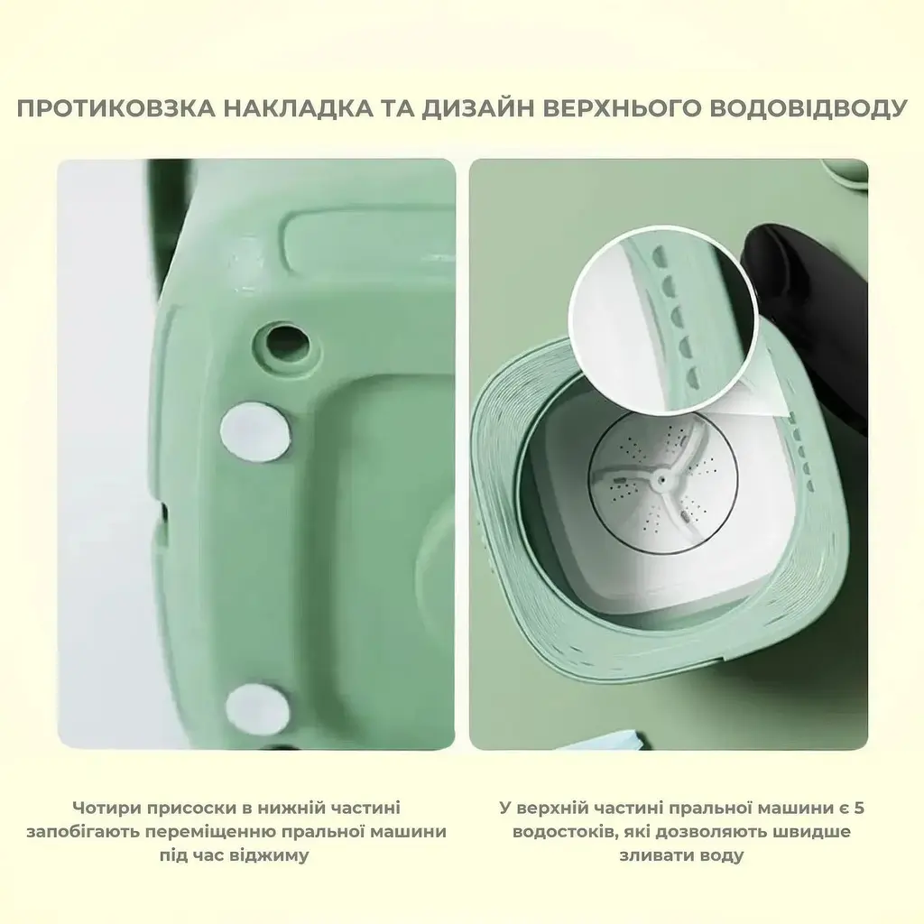 Міні пральна машина зелена складна стіралка автоматична переносна - фото 9