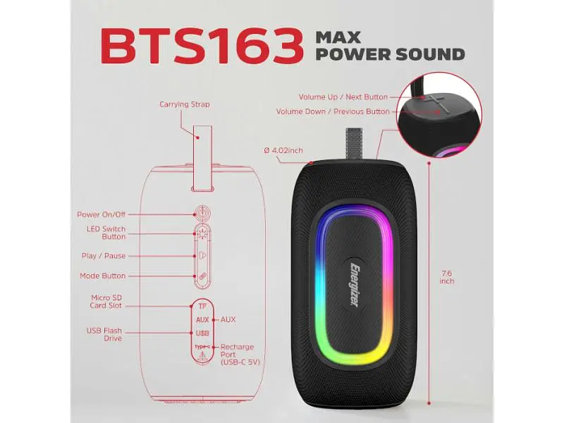 Портативна колонка Energizer BTS163 Black - фото 4