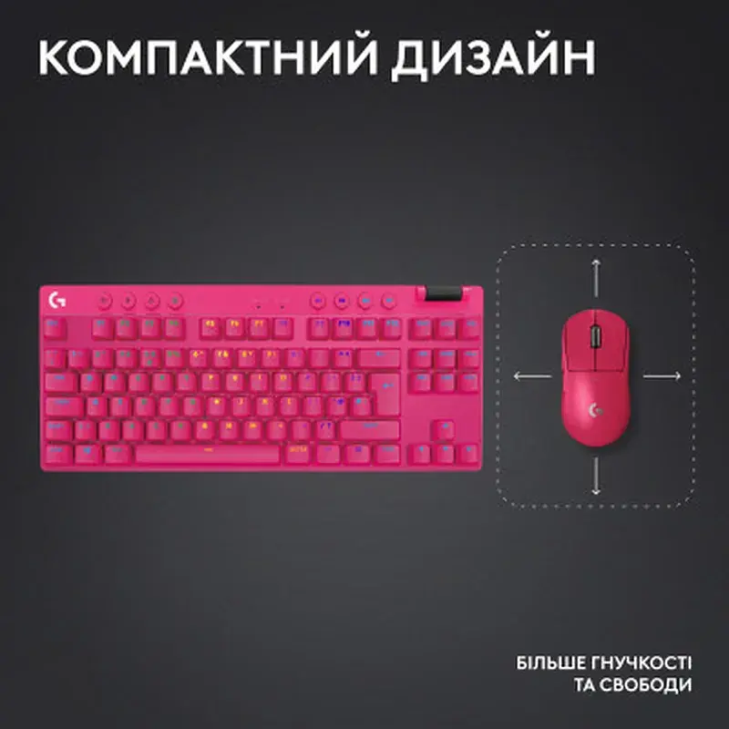 Клавіатура Logitech G PRO X TKL Lightspeed Tactile USB UA Magenta (920-012159) - фото 8