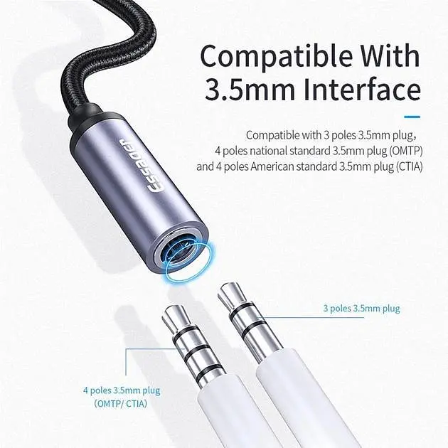 Адаптер Essager USB Type C 3,5 Jack/USB C 3,5 мм AUX для навушників (EZJE01-0G) - фото 4