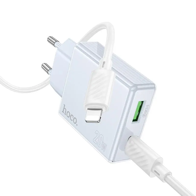 МЗП Hoco C142A Direct PD20W+QC3.0 (1USB-A/1C) + кабель Type-C to Lightning Blue - фото 2