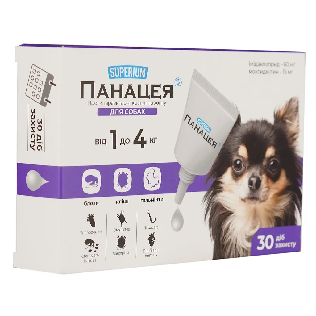 Противопаразитарные капли Superium Панацея на холку для собак 1-4 кг 0.5 мл - фото 3
