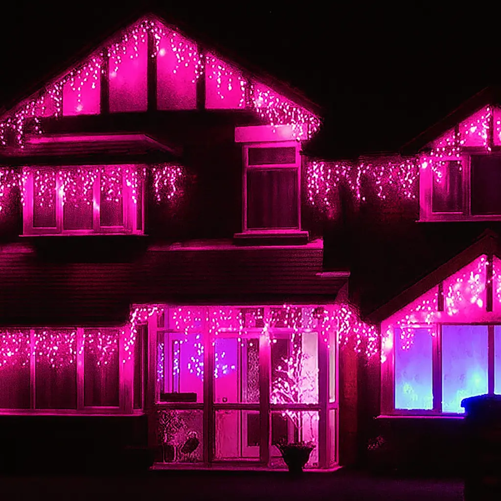 Новорічна зовнішня світлодіодна гірлянда дощ «Бахрома вулична» 120 LED YS-UK002 3x0.5м (рожевий), Yu Xin 83183 - фото 4