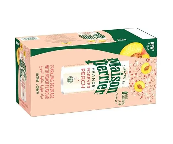 Maison Perrier Forever Peach, Упаковка 10 шт. х 0,25 л, Вода мінеральна газована з смаком Персика Мейсон Пер'є, без цукру, ж/б - фото 2