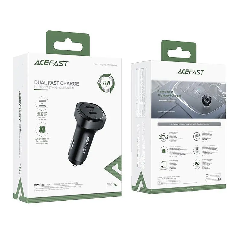 Автомобільний зарядний пристрій ACEFAST B2 72W dual USB-C metal car charger - фото 3