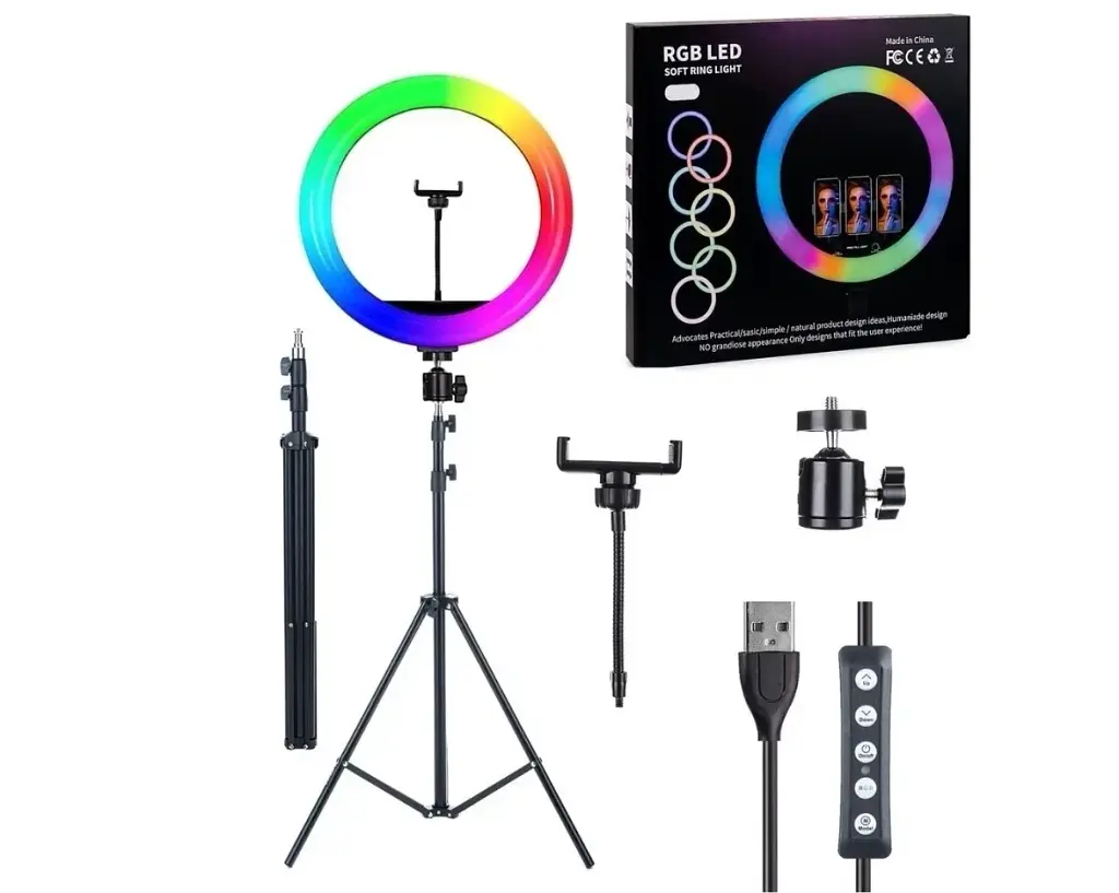 Лед-лампа кольцевая для студийного освещения Ring RGB MJ 33 33см с пультом и штативом для фото и видео - фото 5