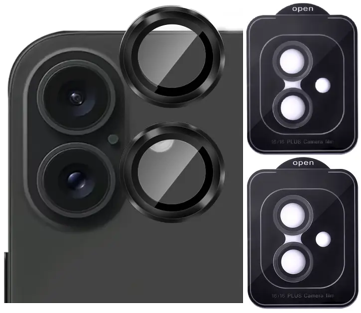 Защитное стекло DK для Apple iPhone 16 Plus на камеру Lens Metal Ring Eagle Eye 018465 black 2 шт. - фото 2