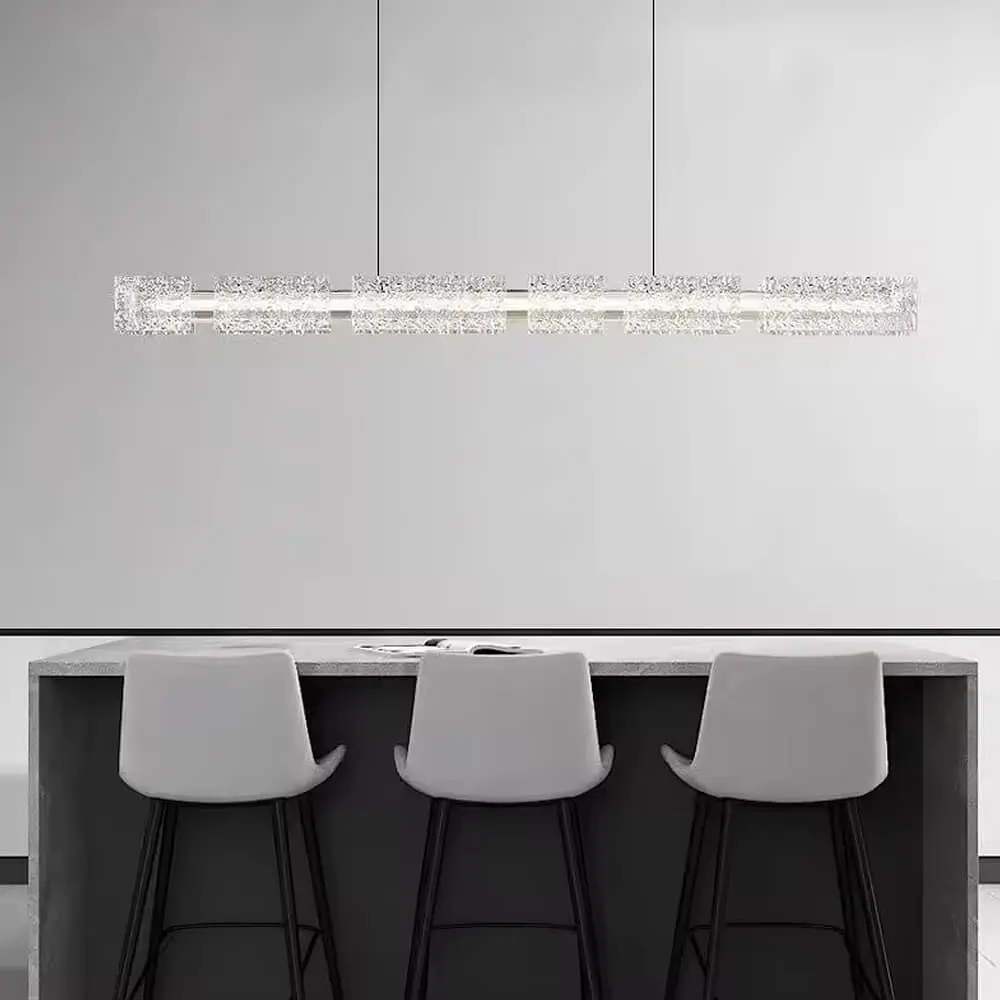 Подвесная удлиненная люстра с пластинами в виде прозрачных льдин 100 см Line F | Ст. MJ371-L1000 BK - фото 6