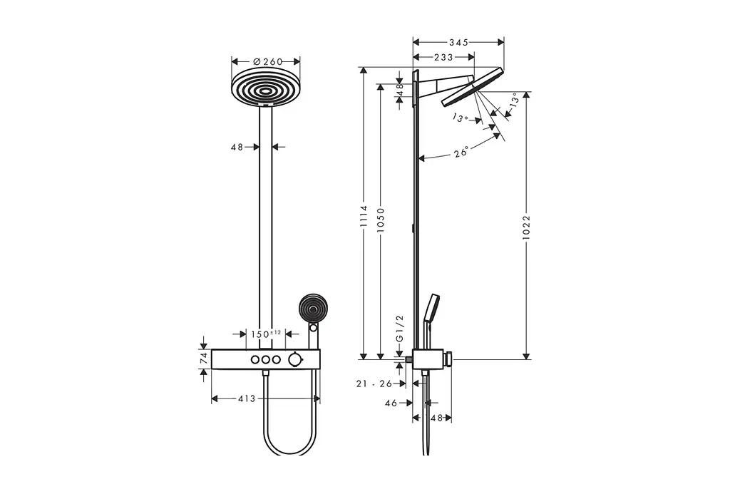 Душова система з термостатом Hansgrohe Pulsify Showerpipe 260 2jet EcoSmart brushed bronze 24241140 - фото 5