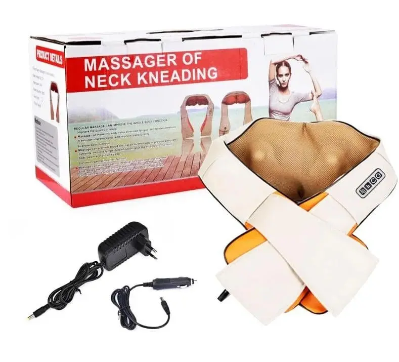 Роликовий масажер UKC Massager of Neck з підігрівом для спини та шиї на 8 роликів бежевий  - фото 4