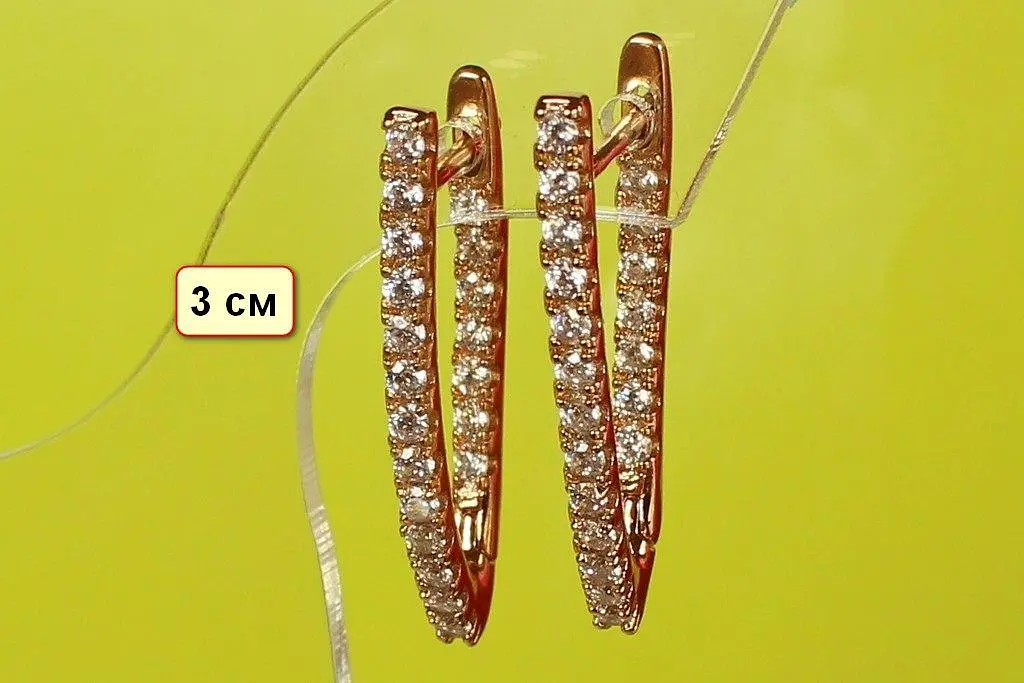 Серьги Xuping Jewelry дорожки с крупными камнями спереди и сзади 2,9 см золотистые - фото 3