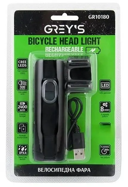 Велосипедна фара Grey's LED 2xCree 8 режимів 500 lm 2400 mAh (GR10180) - фото 2