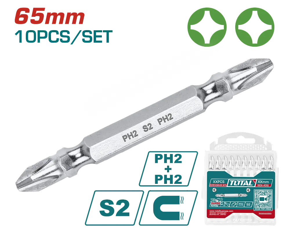 Викрутні насадки TOTAL TAC16PH233, PH2+PH2, 65 мм, 10 шт. (7090269) - фото 2