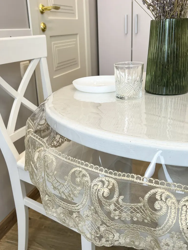 Силіконова скатертина з бежевим мереживом Арка 15 см 310х120 см - фото 8
