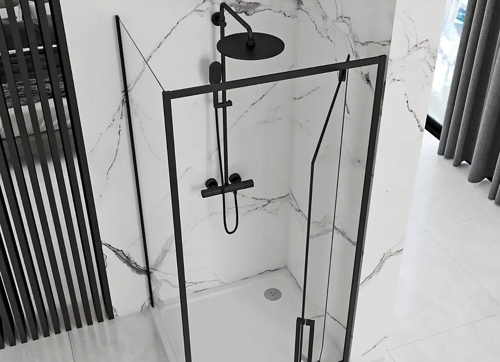 Душова кабіна Rea Rapid Swing 80x90 black REA-K6421 + REA-K6409, Чорний матовий, Універсальна, прозрачний, Чорний матовий - фото 2