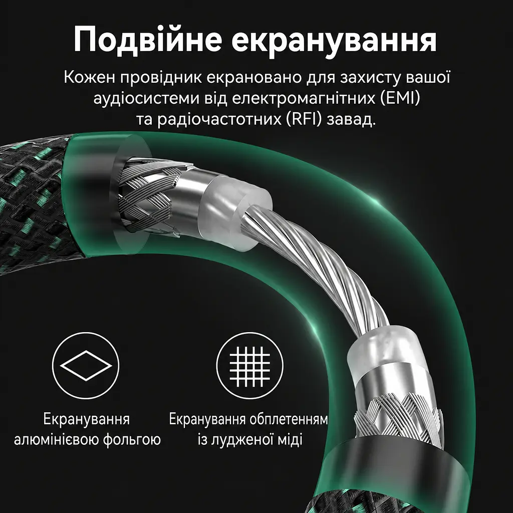 Коаксиальный аудиокабель Vention 10 м тюльпан RCA штекер на RCA штекер для цифрового S/PDIF 75 Ом двойное экранирование в хлопковой оплётке позолоченные разъёмы посеребрённый проводник OFC зелёный (BCTGL) - фото 7
