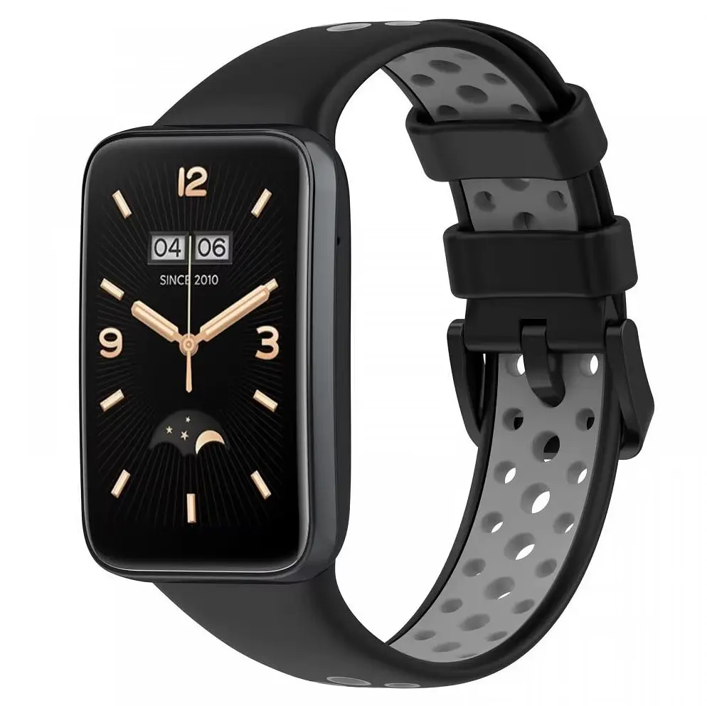 Силиконовый ремешок Primo Perfor Classic для фитнеса браслета Xiaomi Smart Band 7 Pro Black-Grey - фото 2