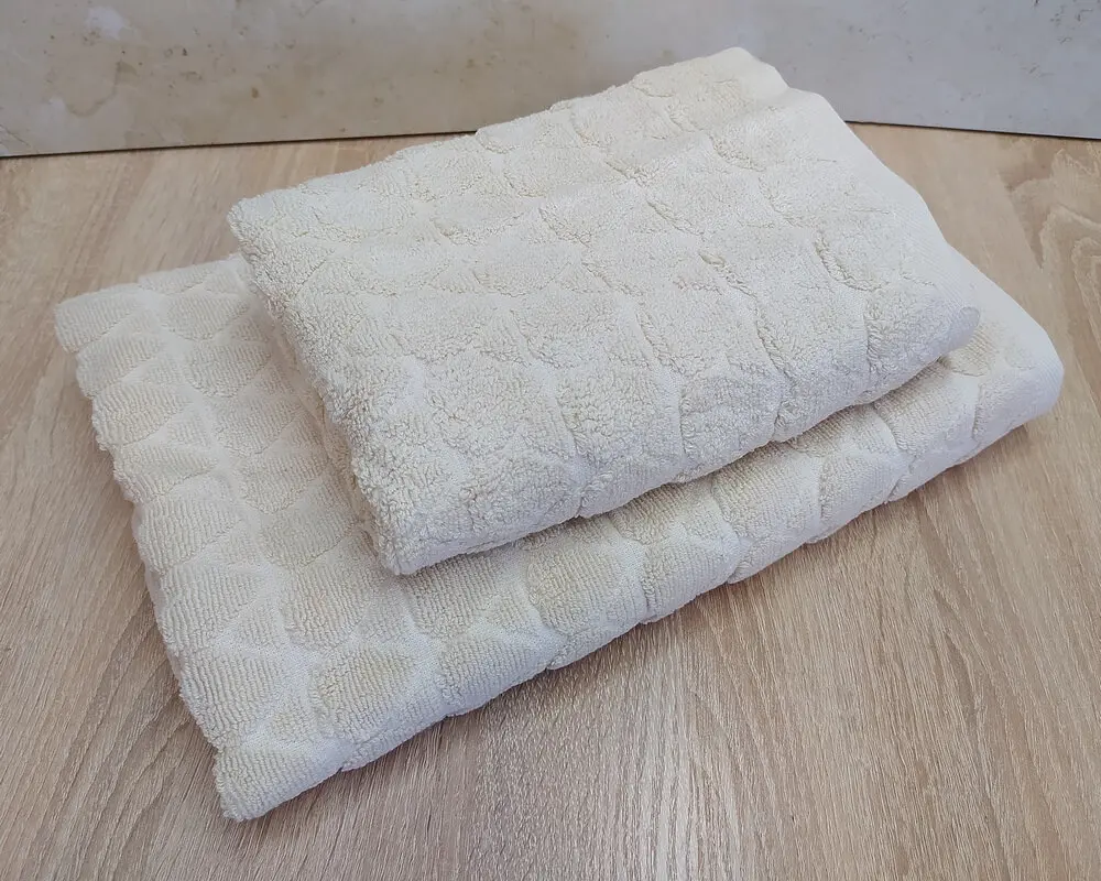 Набір турецьких махрових рушників 50х90+70х140 Gulcan Jacquard Cotton Lux Damla Bej - фото 3