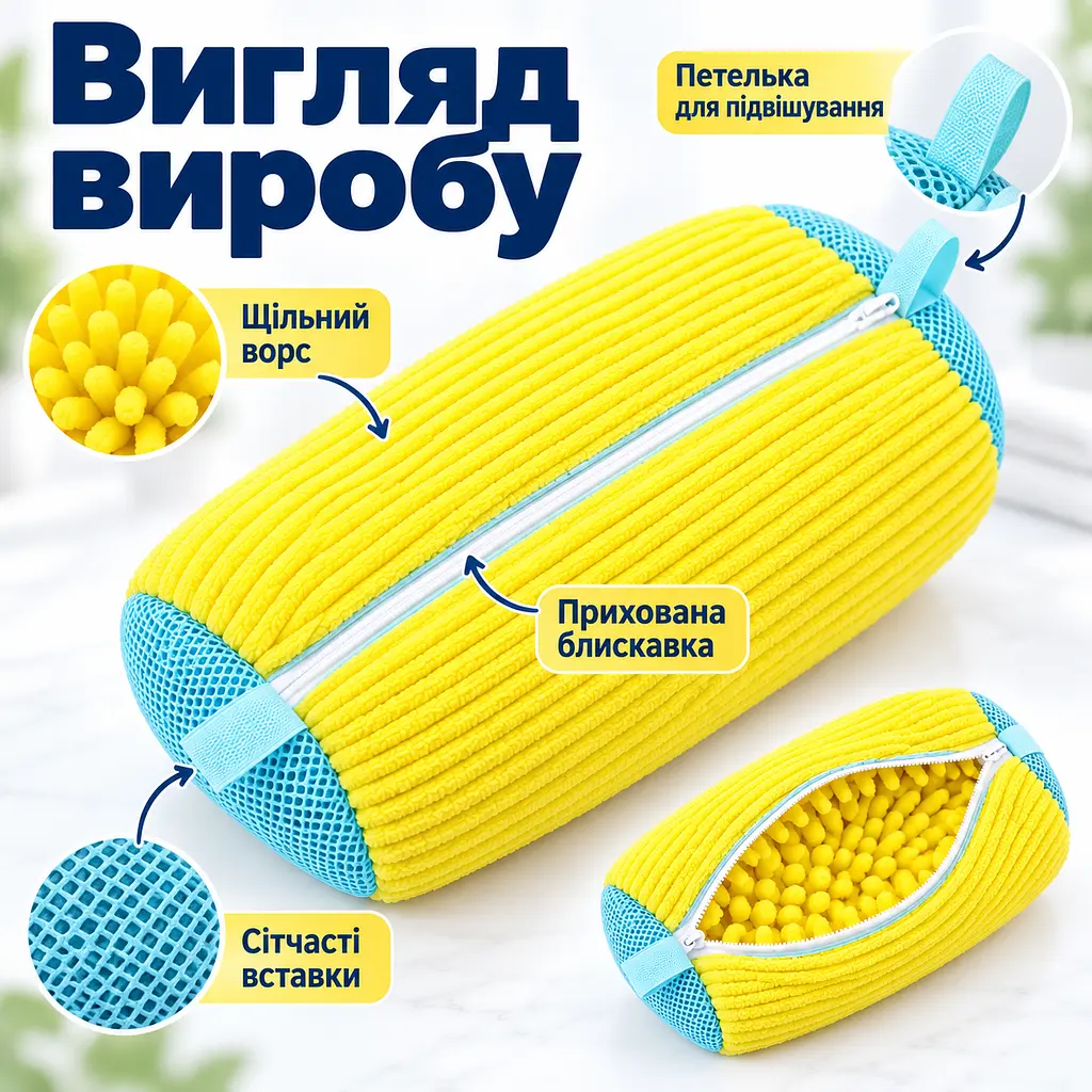 Мішок для прання взуття для пральної машини, багаторазовий, зі щільним мікрофібровим ворсом, 39×19 см KT9003901 - фото 9
