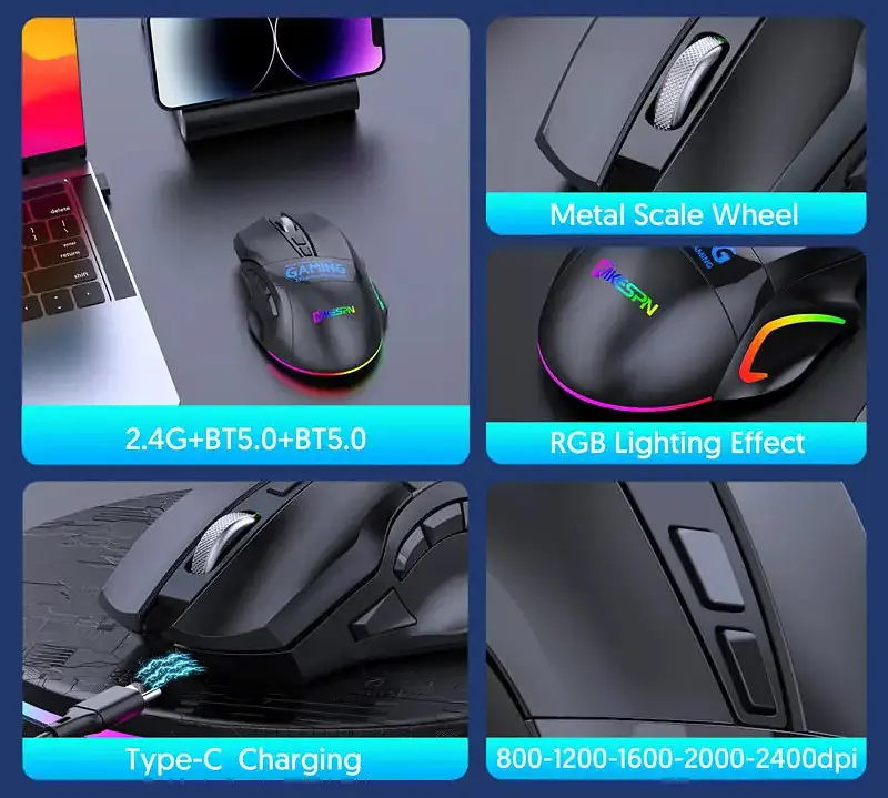 Комп'ютерна миша MiKESPN W10 ігрова з акумулятором та підсвічуванням 2.4 gHz+Bluetooth - фото 10