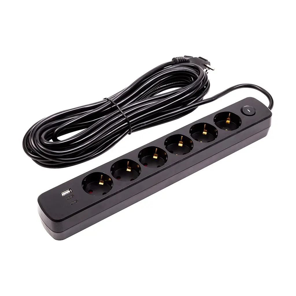 Мережевий фільтр живлення PowerPlant 10м, 6 розеток,USB, Type-C (YS-N6086/10c) (EX610693)