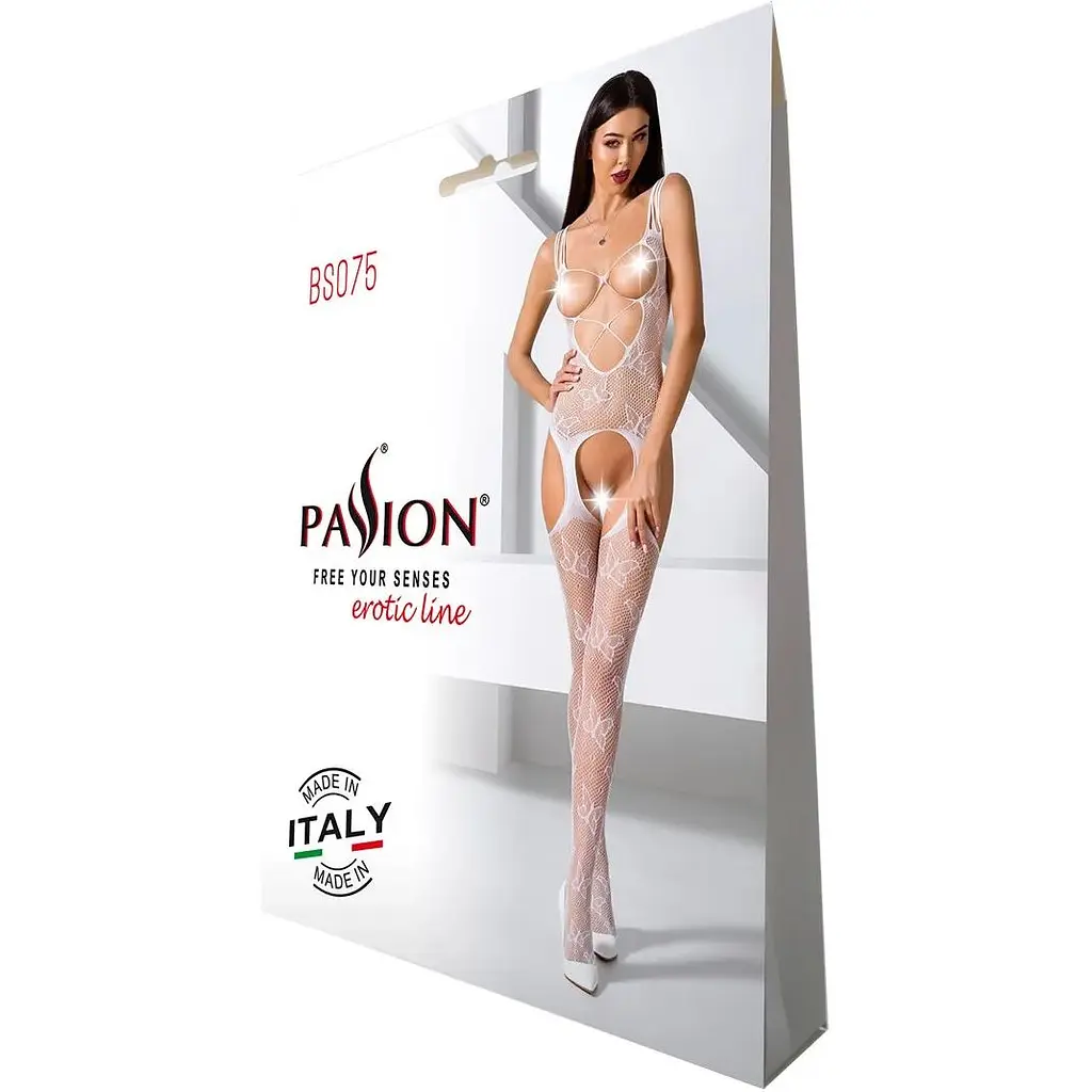 Відвертий бодістокінг з глибоким декольте Passion BS075 White - фото 5