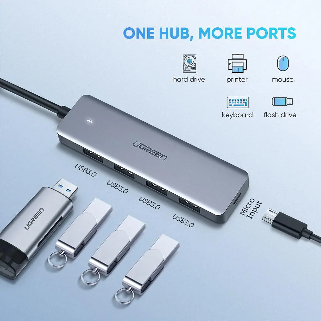 Хаб USB 3.1 Type-C -> 4xUSB 3.0 Grey CM219 Ugreen - фото 2