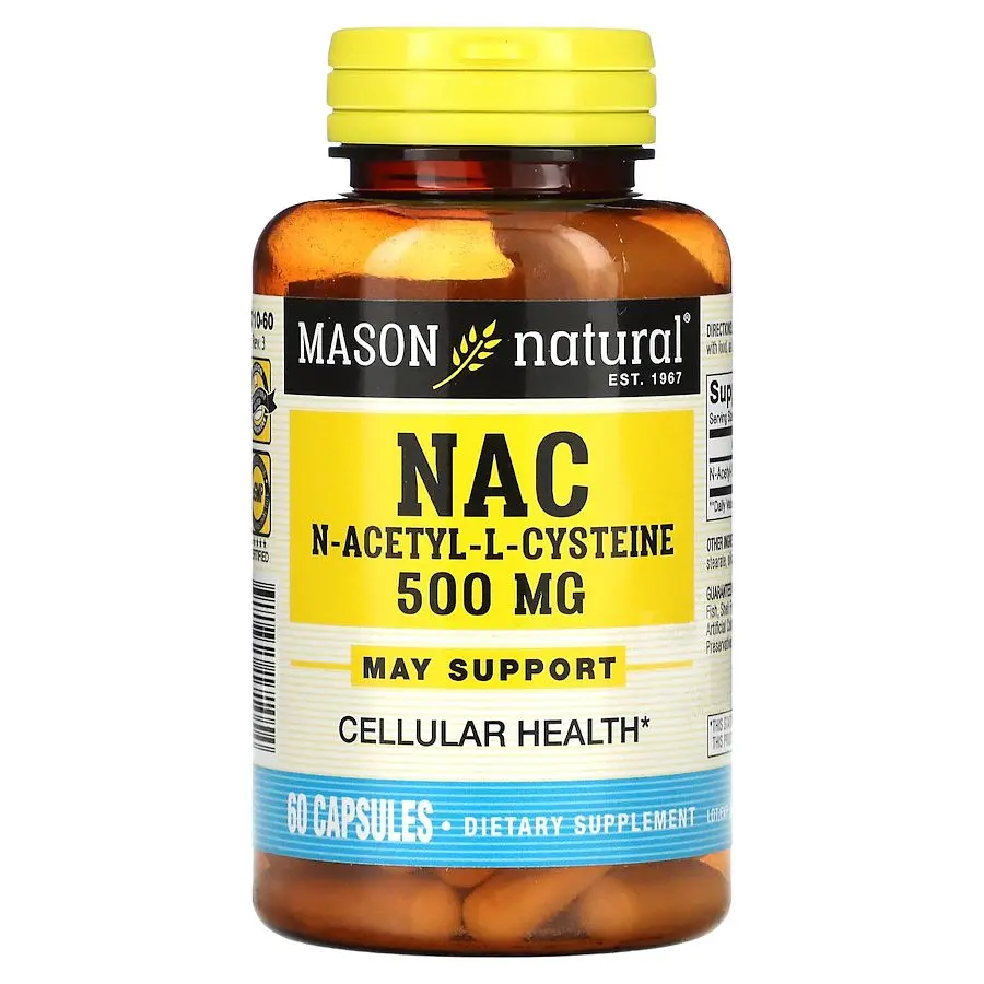 N-ацетил-L-цистеїн Mason Natural NAC 500 mg, 60 капсул для підтримки клітинного здоров'я