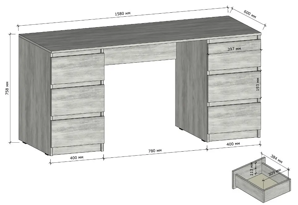 Стіл комп'ютерний з двома тумбами на 6 ящиків, письмовий стіл з ДСП FT-228 - фото 10