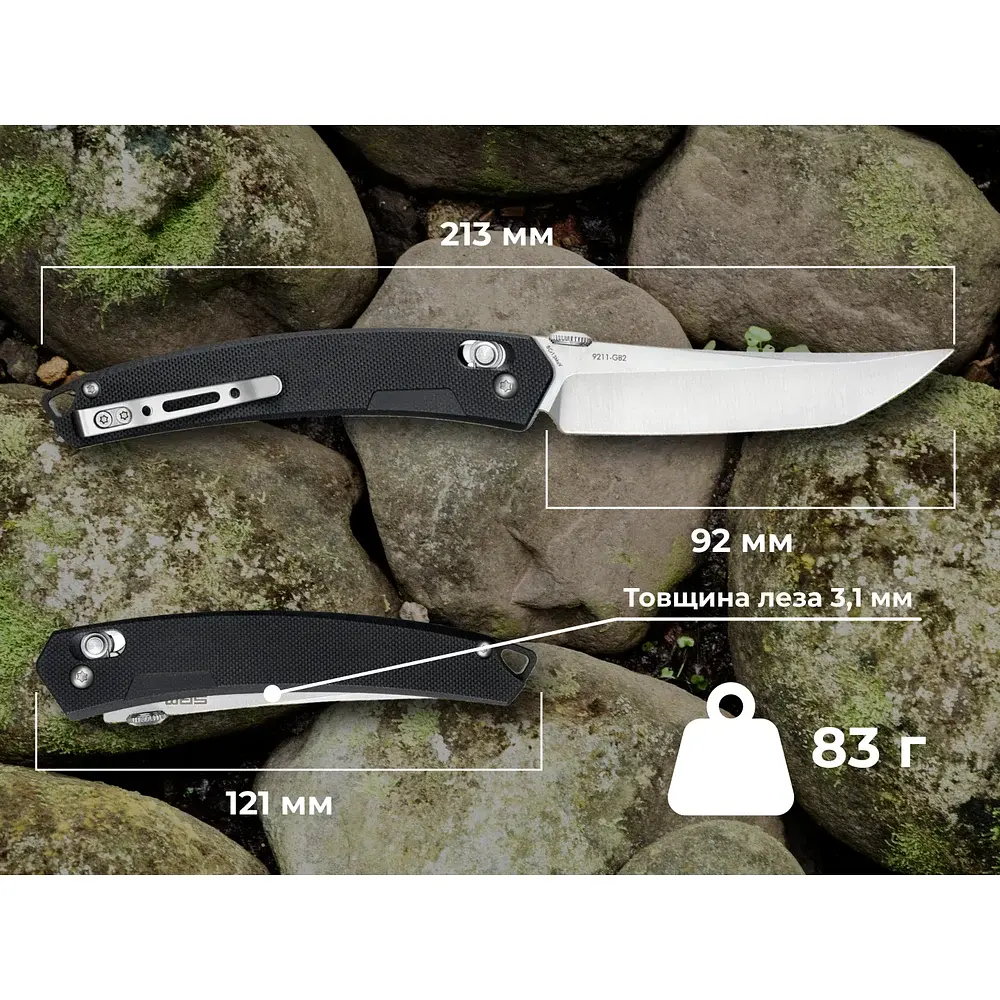 Ніж складаний туристичний SRM 9211-GB2 8Cr13MoV G10 чорний 92 мм - фото 11