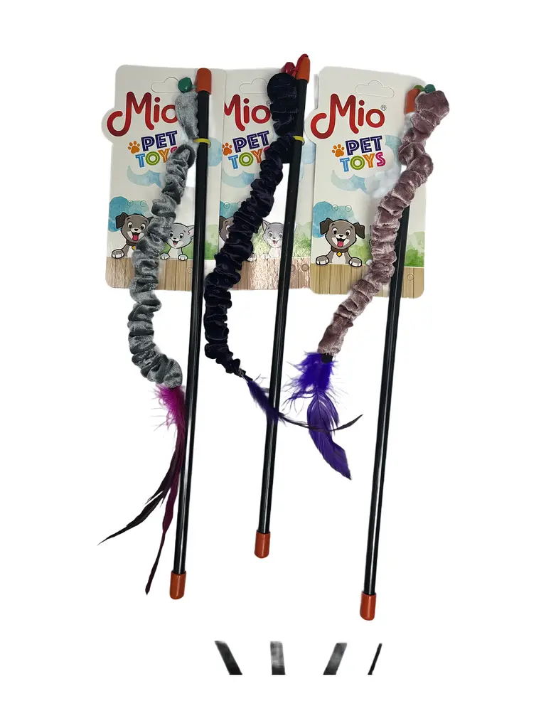 Іграшка-вудка для котів Tisert MIO Pet Toys з пір’їнкою та дзвіночком, 36 см