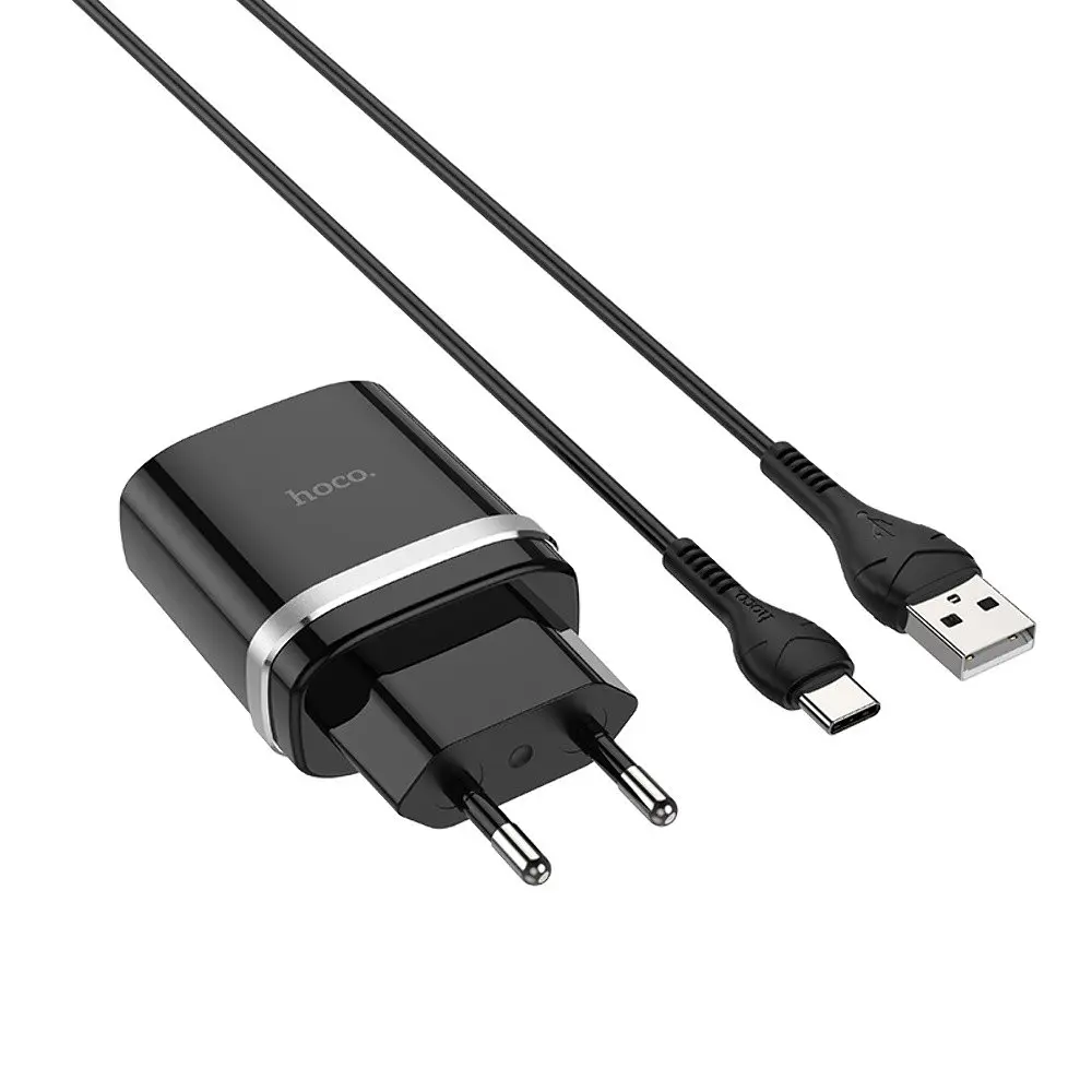 Мережевий зарядний пристрій Hoco C12Q USB QC 18W чорний + кабель USB to Type-C - фото 3