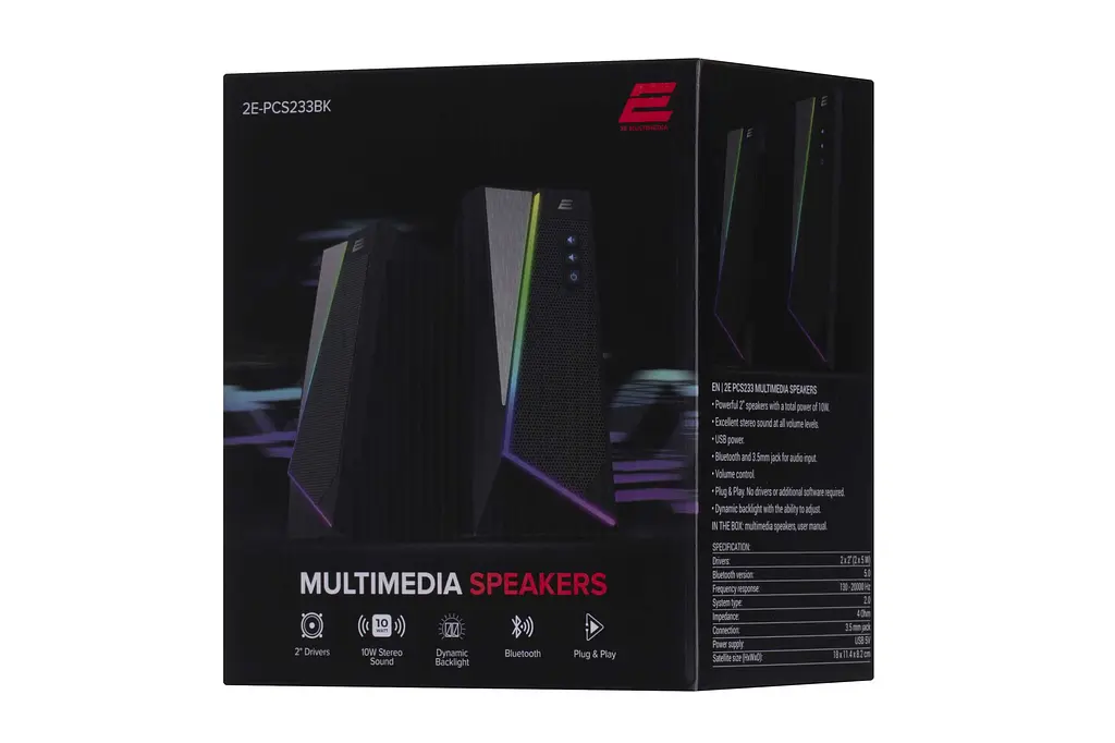 Акустична система 2E PCS233 RGB, 2.0, USB, Black - фото 10