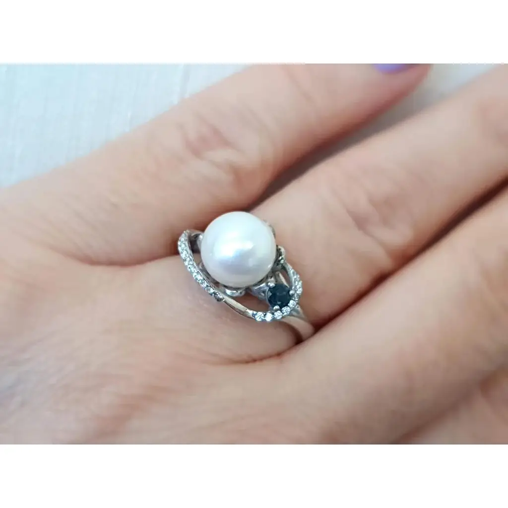 Срібне кільце Агні Еврика з сапфіром і перлами. 1789/9р-PWT 17 - фото 3