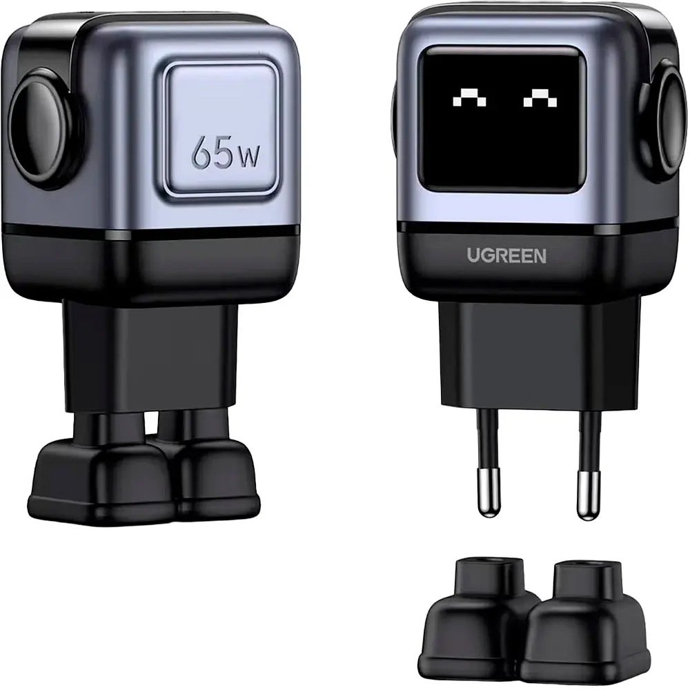 Зарядний пристрій 3xUSB 65W (2xUSB-C+USB-A) Gan Robot tech Fast Charger Сірий CD361 Ugreen - фото 2