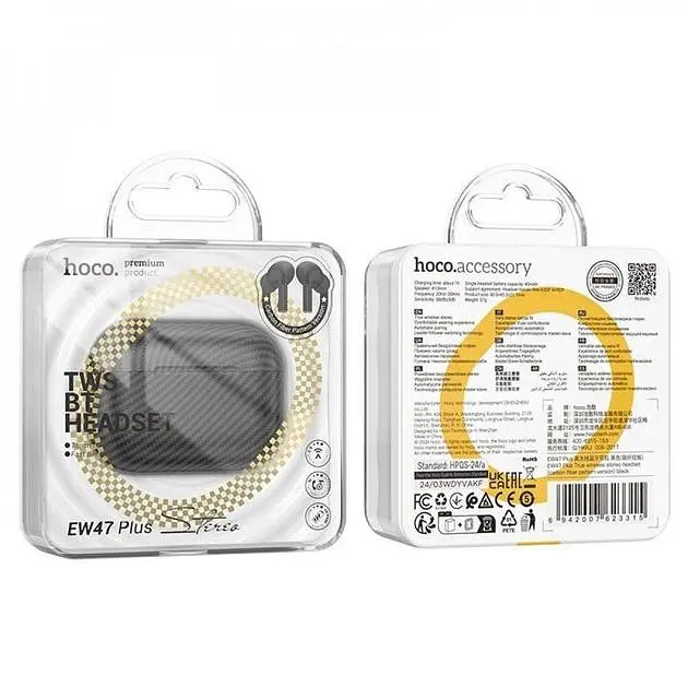 Bluetooth Стерео Гарнитура Hoco EW47 Plus, TWS, carbon version, BT5.3, 35mAh, 300mAh, 7h, Черный - фото 5