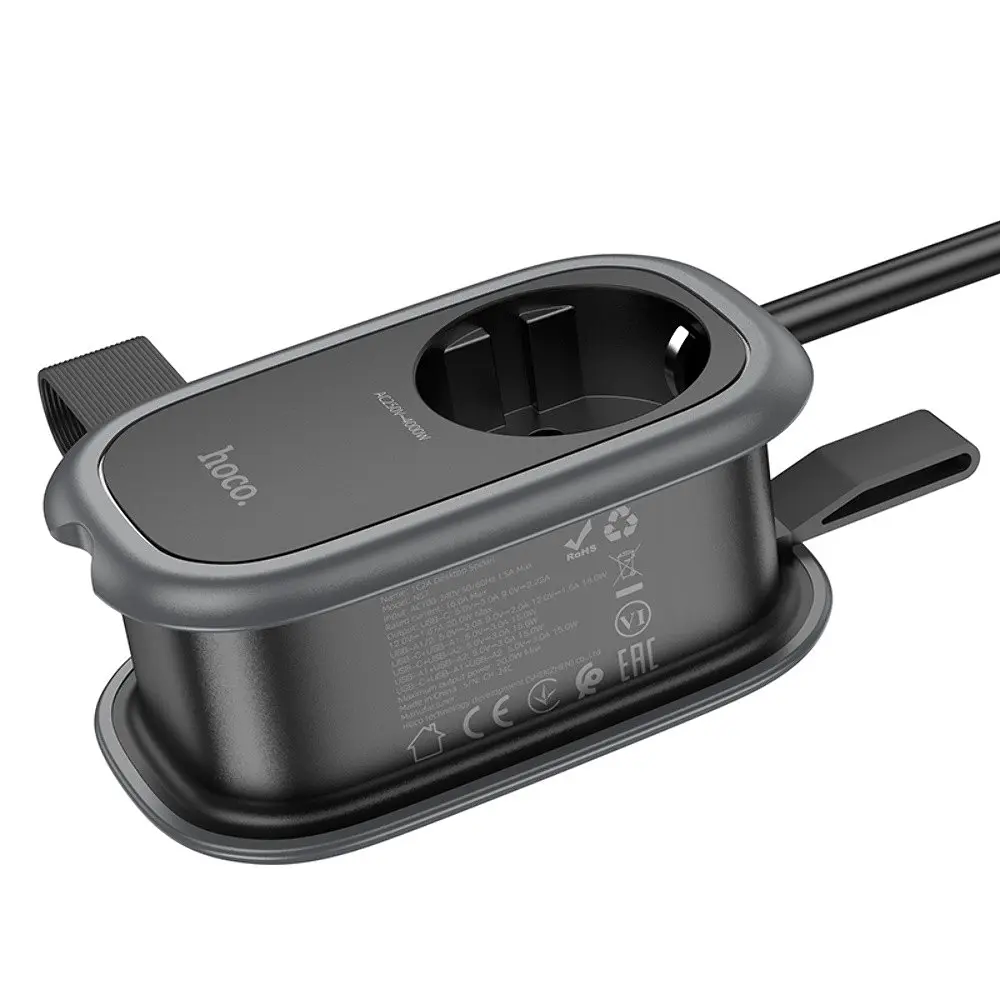 Мережевий зарядний пристрій подовжувач Hoco NS7 2 USB/ Type-C PD 20W 1 розетка 1.1m чорний - фото 6