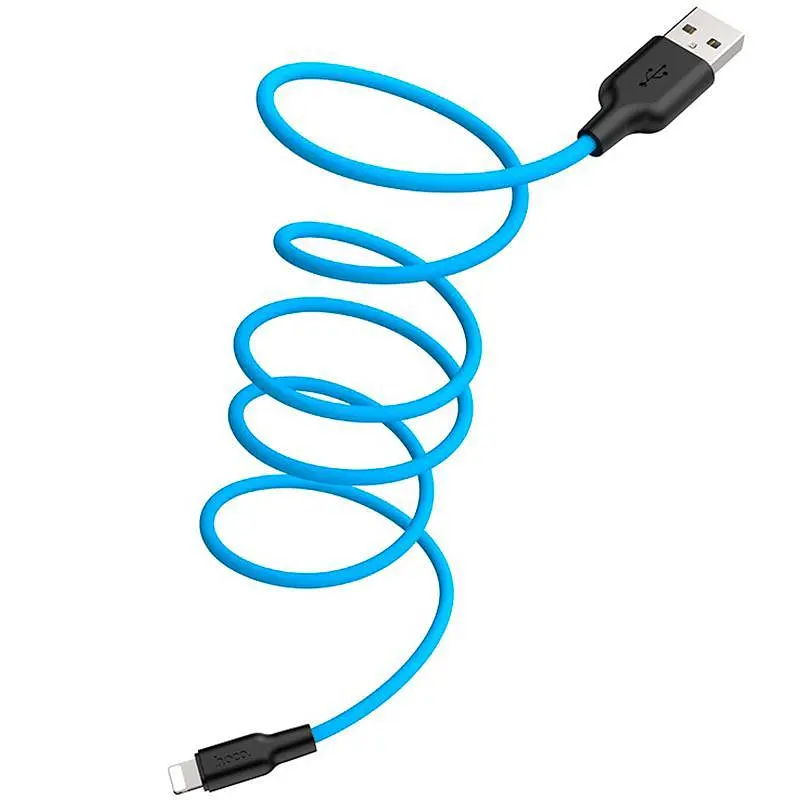 USB Cable Hoco X21 Silicone Lightning Black/Blue 1m - фото 2