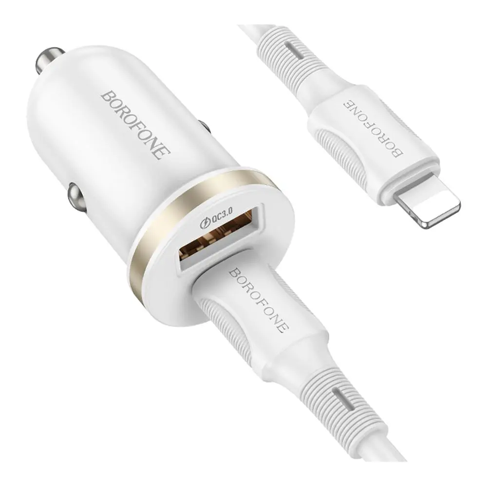 Автомобільний зарядний пристрій Borofone BZ22 Scenery dual-port 1USB/1USB-C QC/PD30W Type-C to Lightning 1 м White (35608_3347278) - фото 2