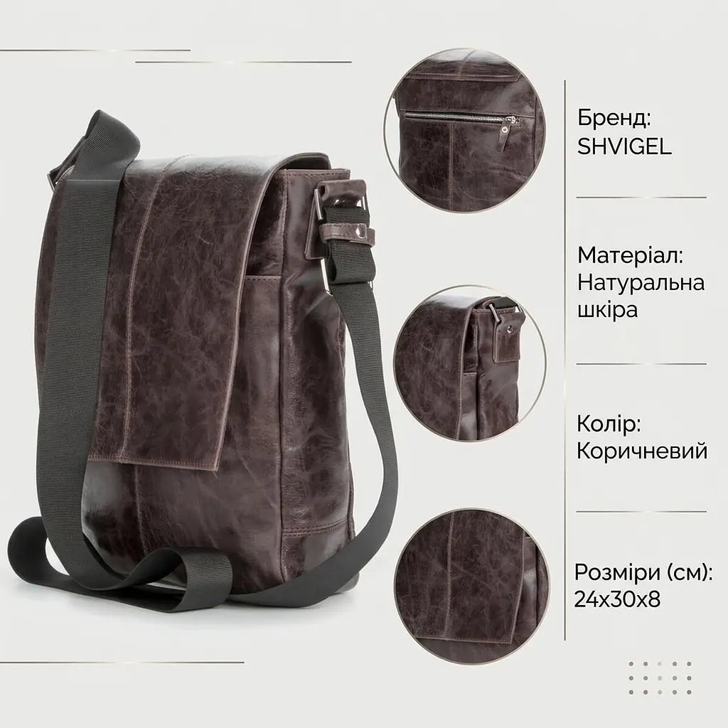 Сумка SHVIGEL 00796 шкіряна коричнева - фото 2