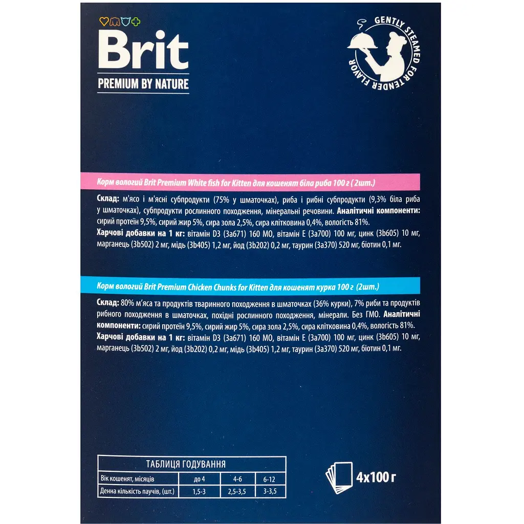 Набір вологих кормів для кошенят Brit Premium курка з рибою 4 шт. х 100 г - фото 4
